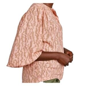 Elizabeth and James XXL Pink Brown Loose Fit Blouse Ballon Sleeve Animal Print